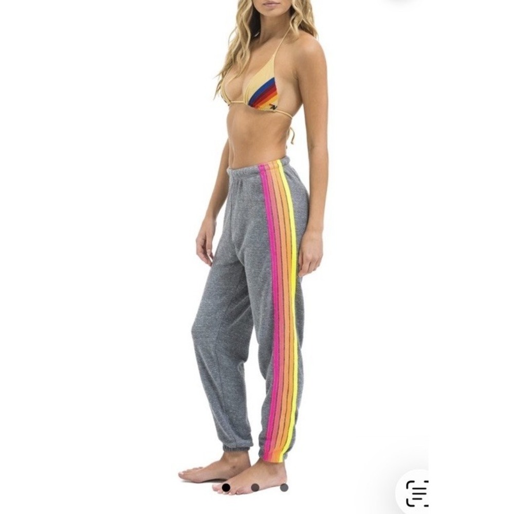Aviator Nation 5 Stripe Sweatpants Women's M Heather Grey